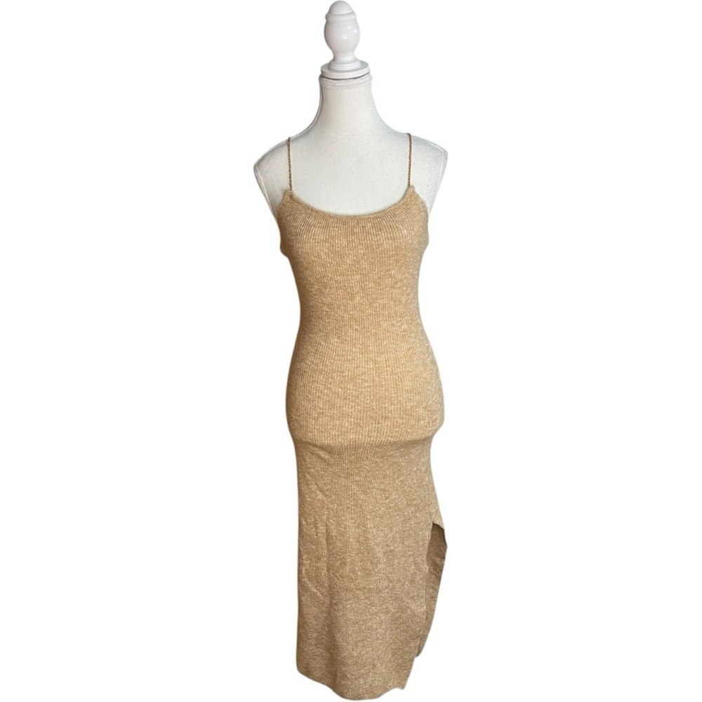 Zara Chain Strap Sweater Midi Dress Tan